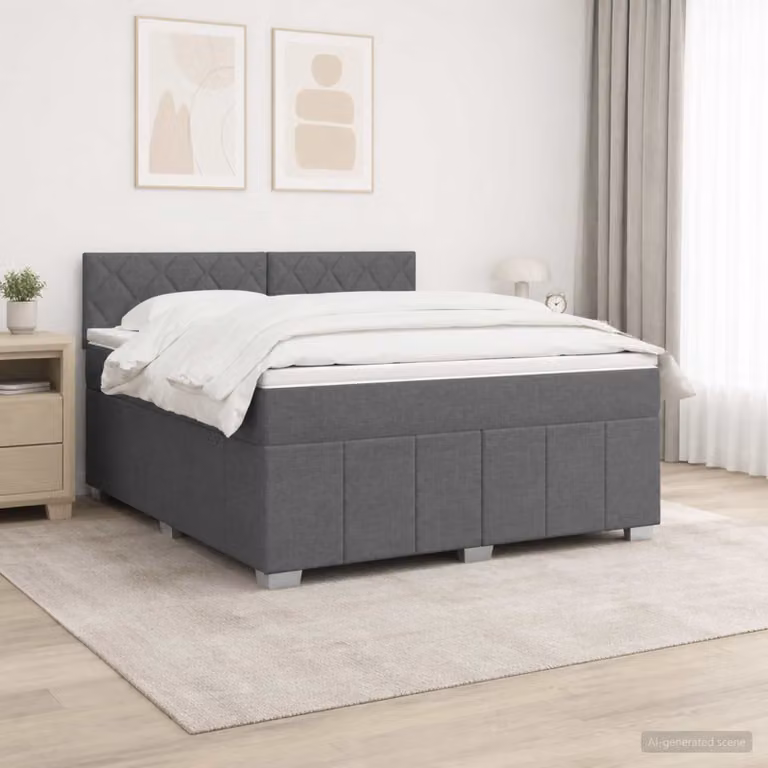Letto box spring ibrido vidaXL con materasso a molle insacchettate e illuminazione sottostante, Grigio Scuro, L/P/H: 140 x 200 x 100,5 cm