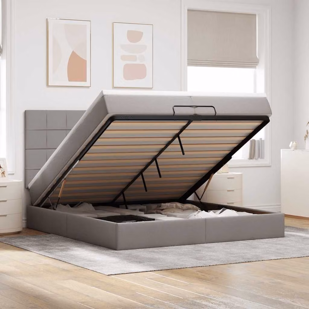 Letto con contenitore a sollevamento vidaXL in tessuto, colore tortora, L 200 x P 200 x H 28 cm