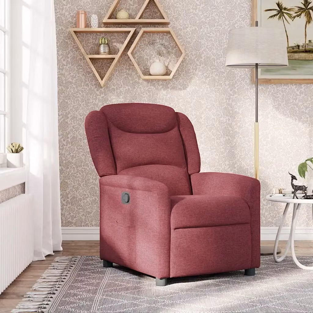 Poltrona Relax Reclinabile in Tessuto Rosso con Braccioli e Meccanismo a Leva Manuale – 2