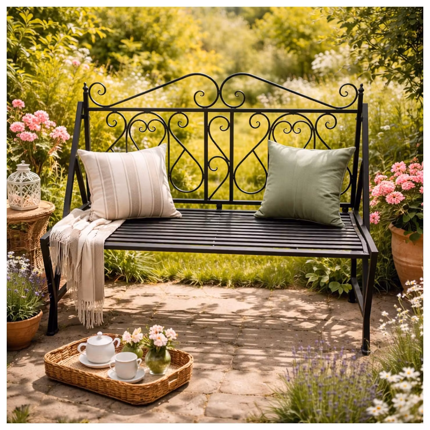 Panca da giardino Solea, in ferro, colore nero