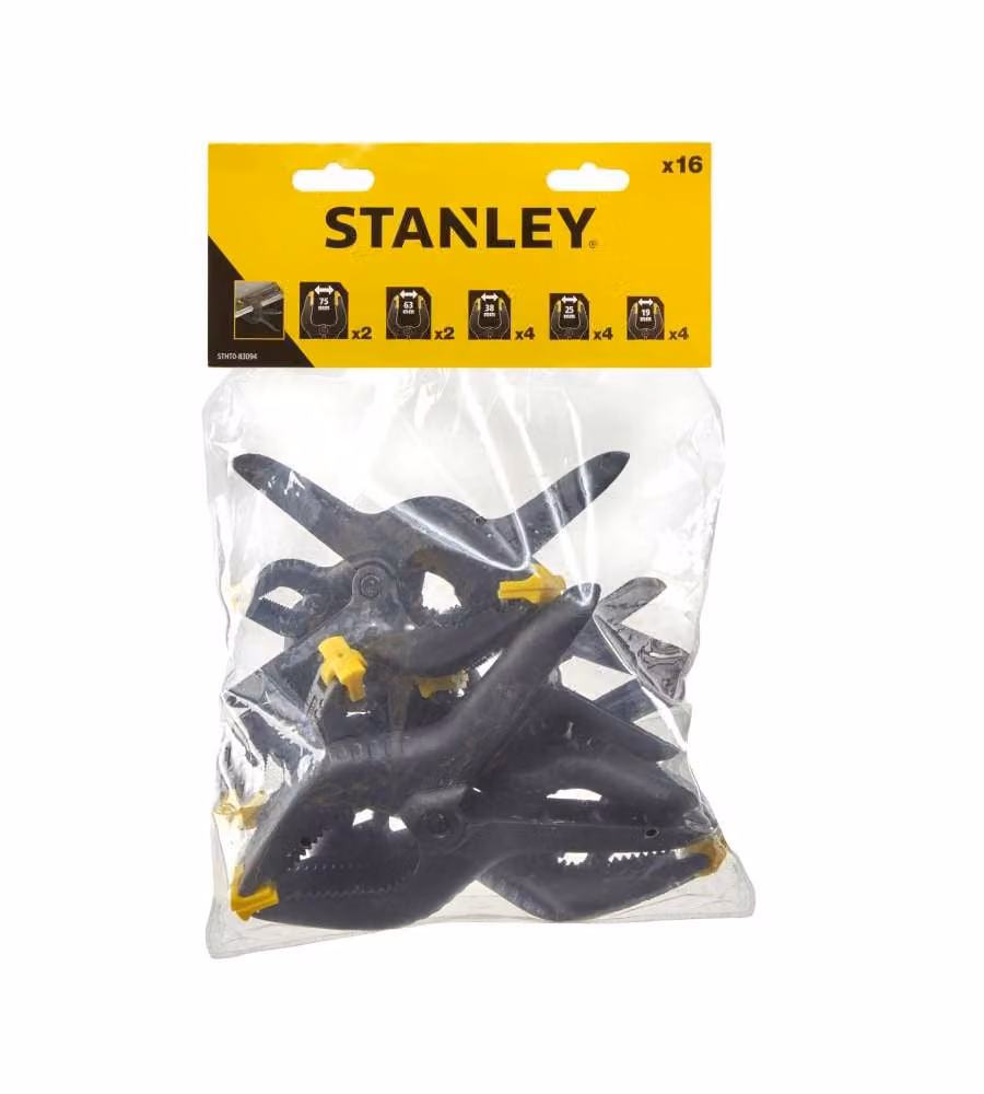 Set di 16 morsetti in plastica Stanley Giallo e Nero
