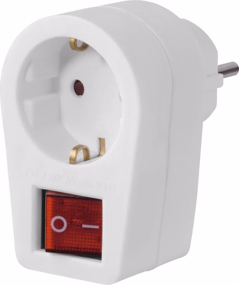 Adattatore per presa di corrente Hama, presa di corrente con contatto di terra, interruttore a 2 poli, bianco (00223213)