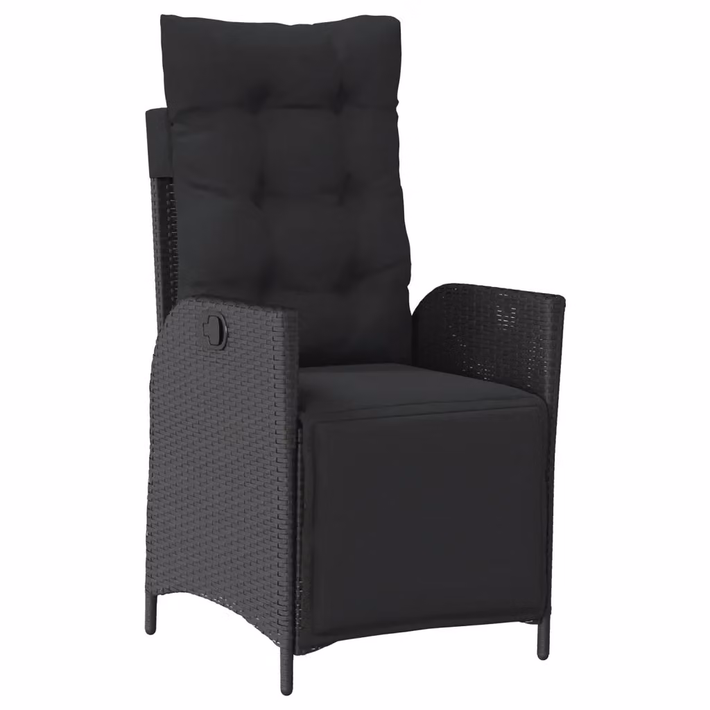 Sedia da giardino reclinabile vidaXL in rattan nero con poggiatesta regolabile e braccioli – 2