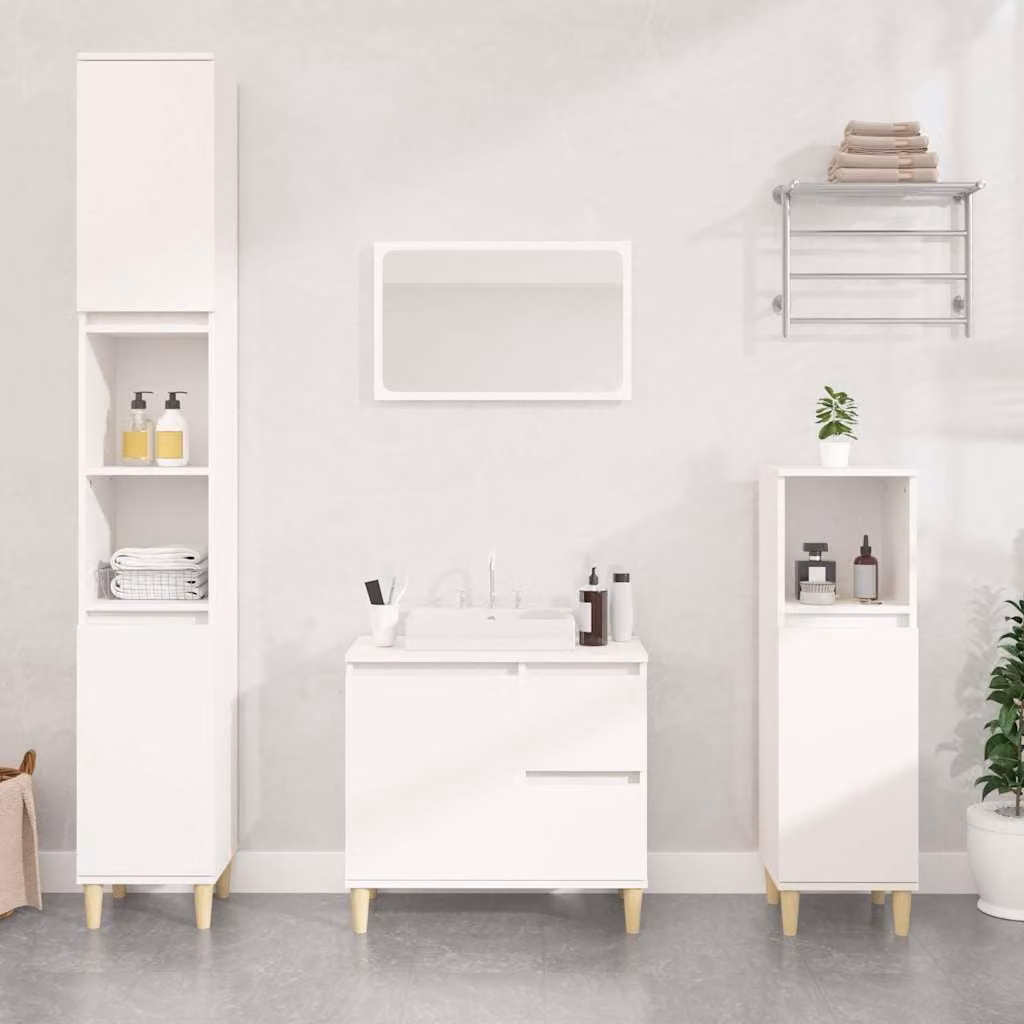 Armadietto da bagno moderno vidaXL in legno bianco con ante a battente e ripiani interni L/P/H: 65 x 33 x 60 cm