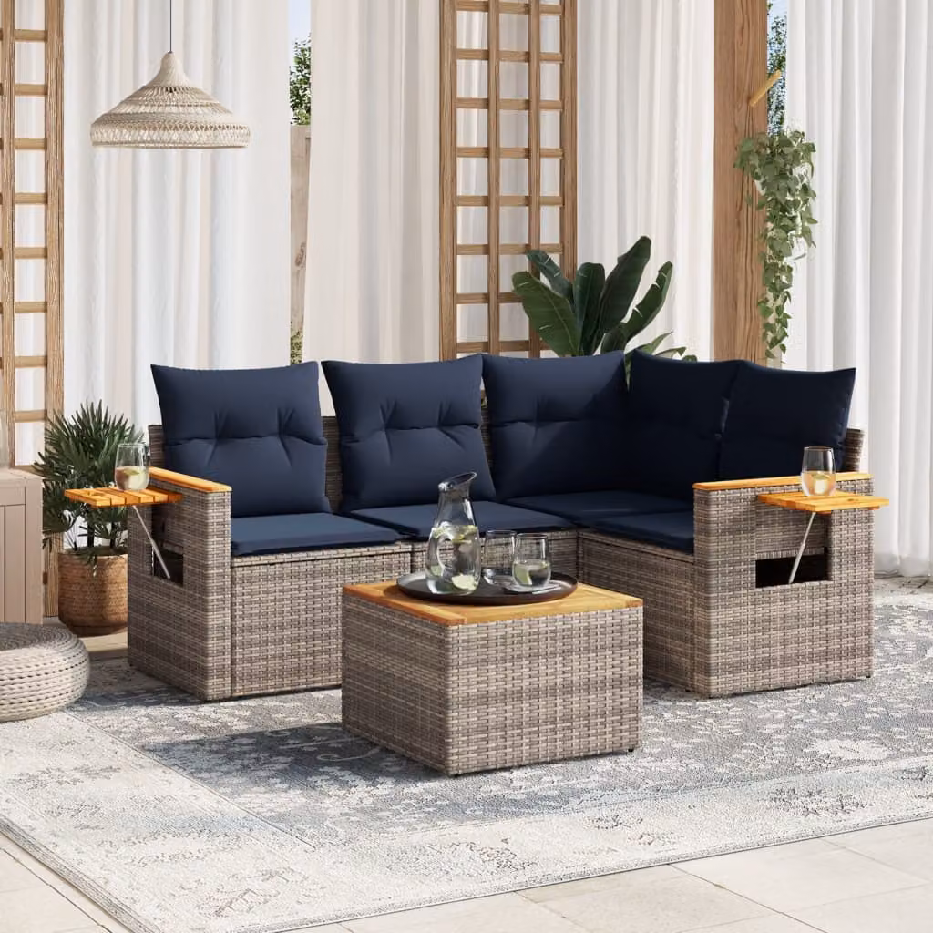 Maison Exclusive - Set Divani da Giardino 5 pz con Cuscini Grigio in Polyrattan