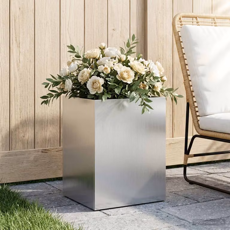 Vaso da giardino vidaXL in acciaio zincato Argento L: 40 cm, P: 30 cm, H: 40 cm