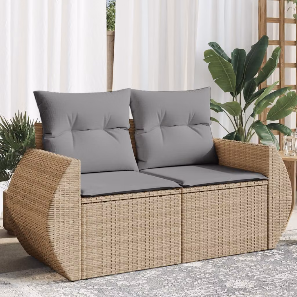vidaXL Divano da Giardino a 2 Posti in Polyrattan con Cuscini Beige e Grigio