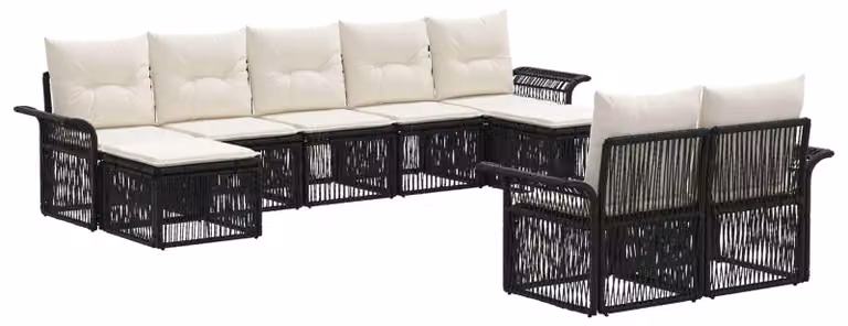 Set da giardino composto da 9 pezzi, colore nero, realizzato in rattan sintetico