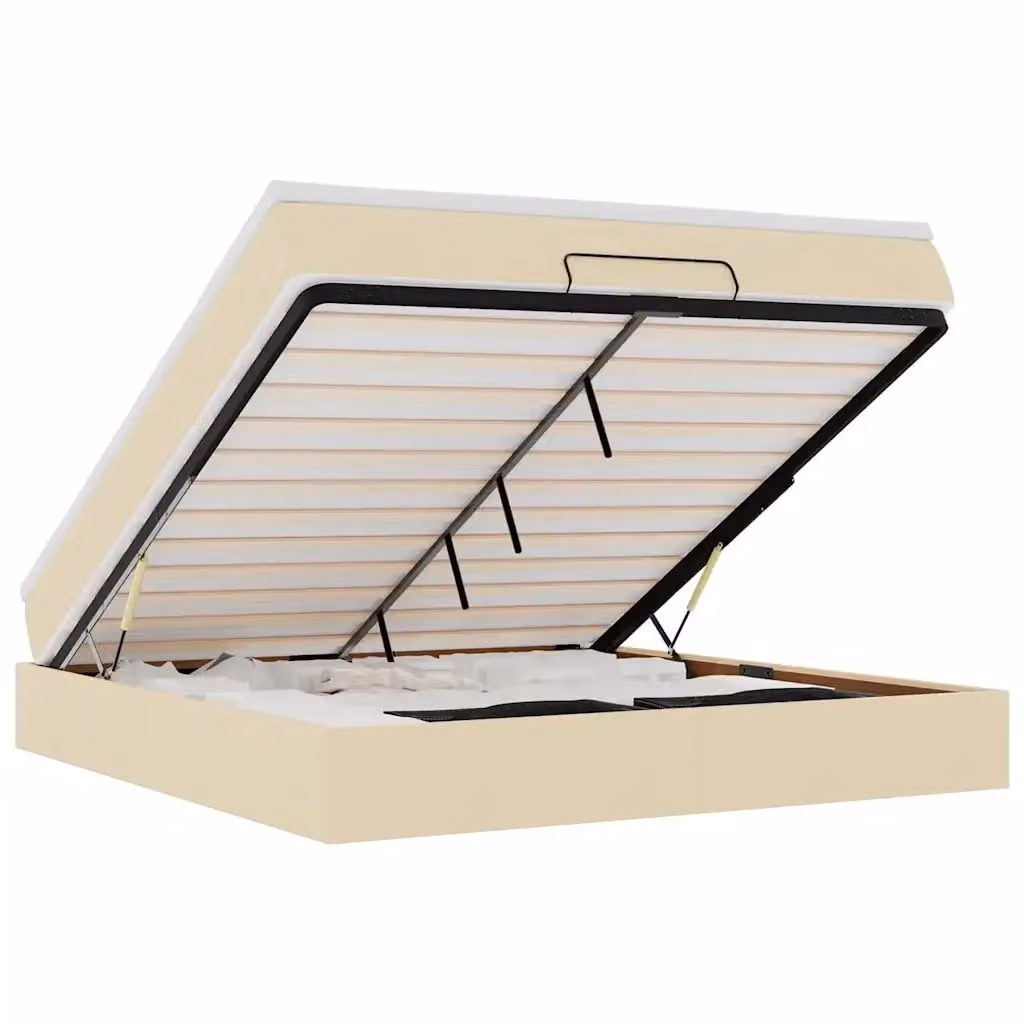 vidaXL Struttura Letto con Contenitore e Materasso in Tessuto Beige e Bianco L/P/H: 180 x 200 x 23,5 cm – 2