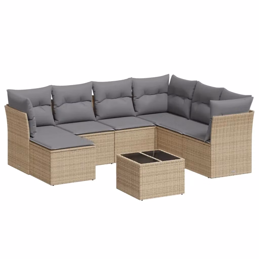 vidaXL Set Divano da Giardino 8 pz a Forma di L con Cuscini Beige e Tavolino in Polyrattan e Acciaio – 2