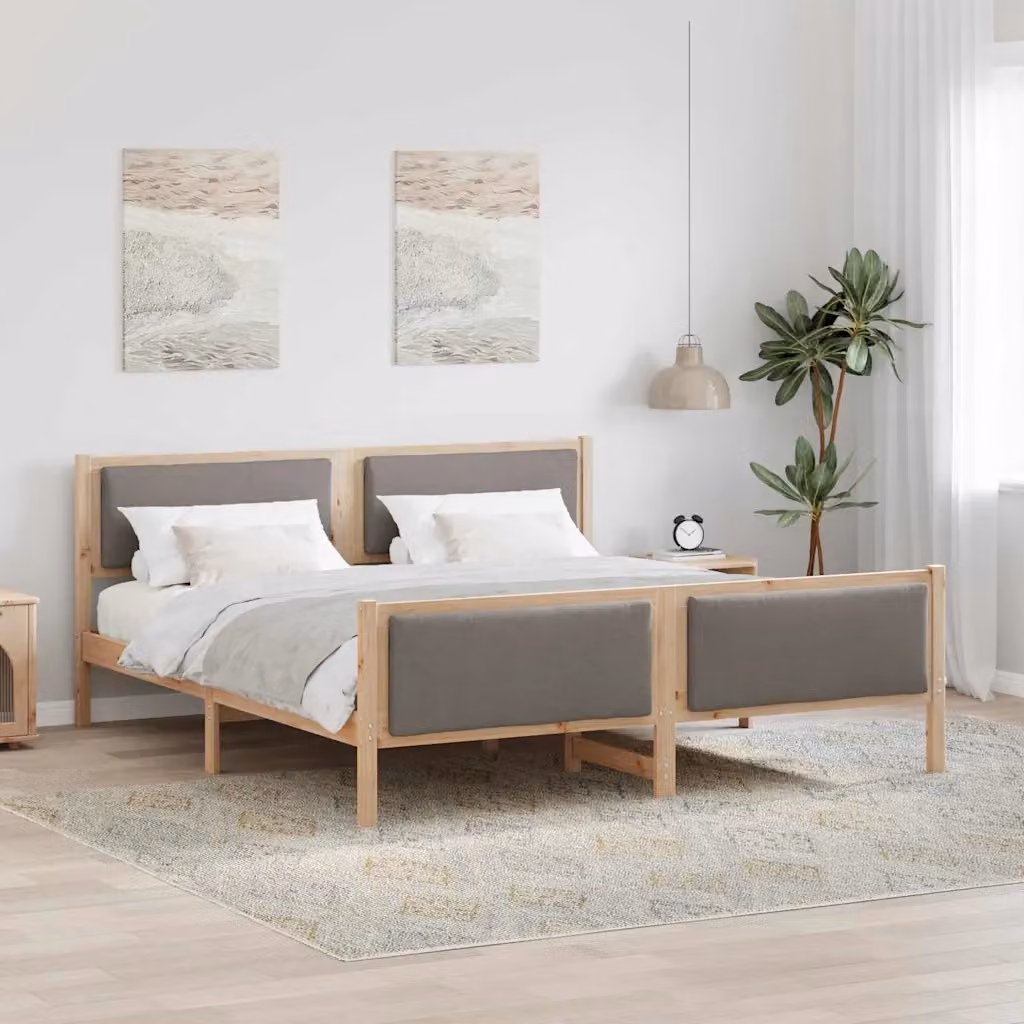 Struttura del letto con testiera Talpa vidaXL in legno di pino e tessuto, L/P/H: 200 x 200 x 85,5 cm – 1