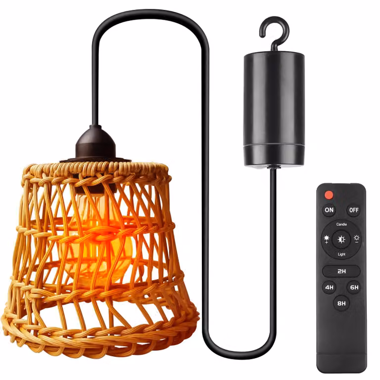 Lampada a sospensione in rattan, stile bohémien, attacco E27, 60W, portatile, confezione singola