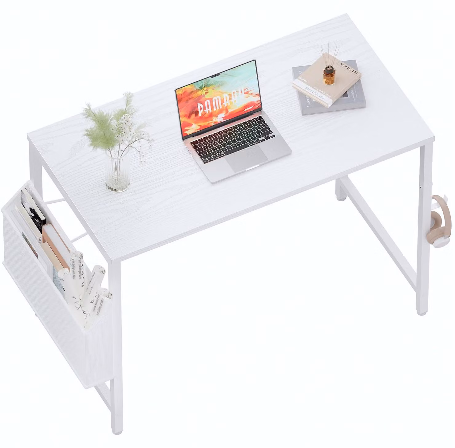 Scrivania per computer - Scrivania piccola - 80 x 40 cm - Borsa portaoggetti - Gancio per cuffie