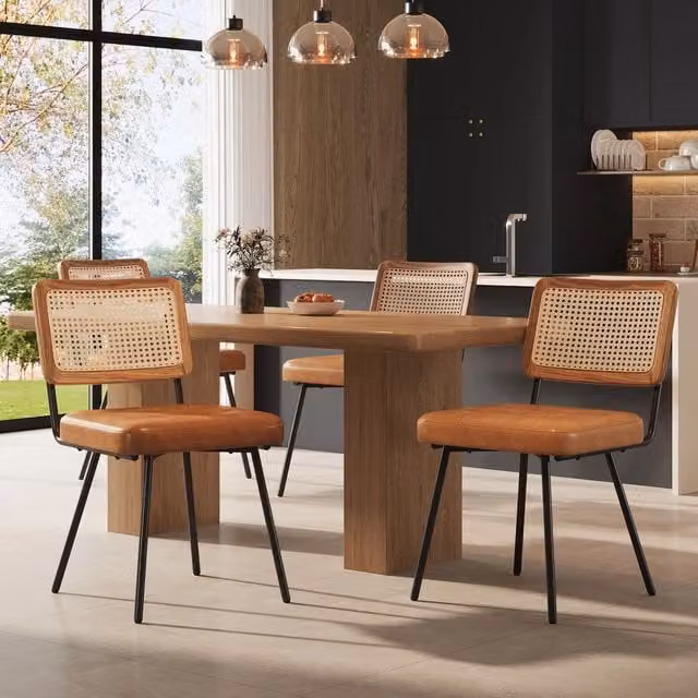 Set 4 Sedie da Pranzo ¨C Minimal ¨C Similpelle Rattan Stile Retro Imbottite Design Moderno