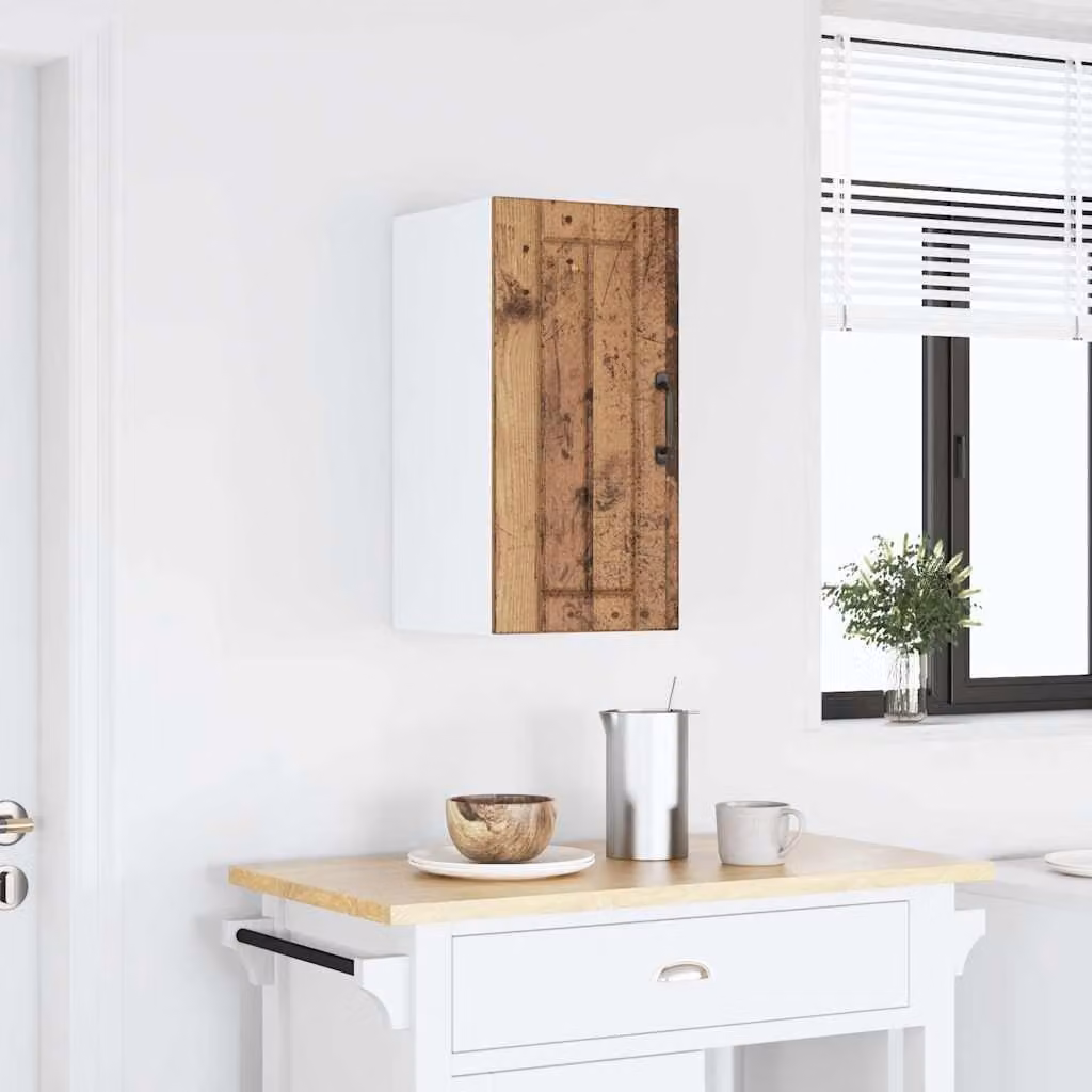 Pensile da cucina moderno vidaXL con ante in vetro, finitura legno antico e bianco, L: 60 cm, P: 30 cm, H: 31 cm