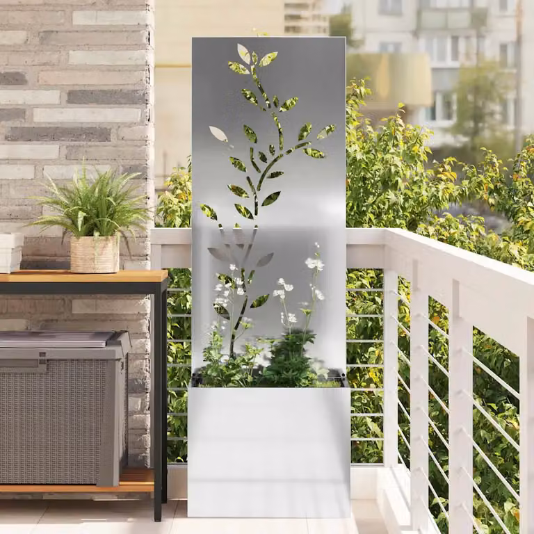 vidaXL Paravent per privacy in giardino in acciaio galvanizzato Argento L/P/H: 50 x 32 x 150 cm