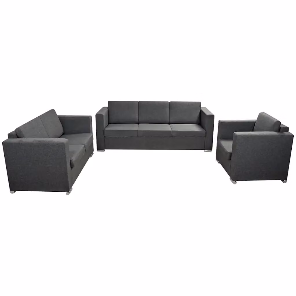 Set di 3 Divani vidaXL in Tessuto Grigio con Struttura in Legno Massello e Design Moderno – 2