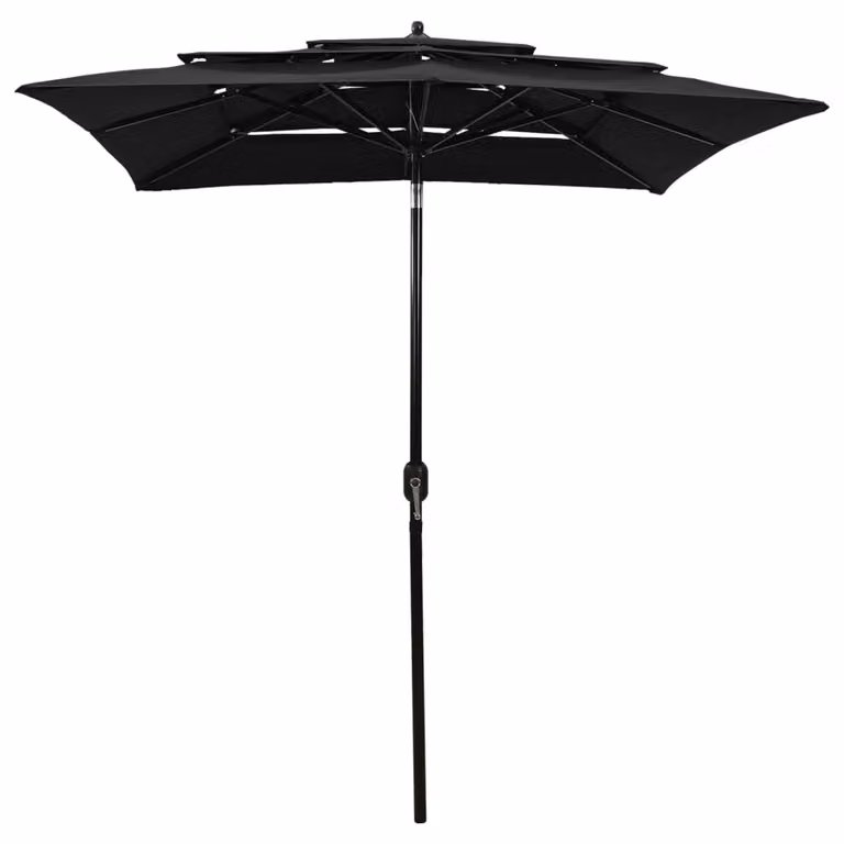 vidaXL Ombrellone con palo in alluminio a 3 strati nero 2x2 m