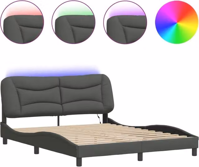 Letto matrimoniale | Letto per adulti | Giroletto con LED senza Materasso Hvar 160x200 cm Tessuto