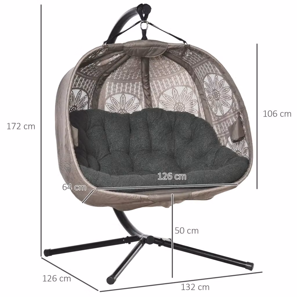 Poltrona sospesa a 2 posti REDOM colore sabbia con cuscino L: 132 cm, P: 126 cm, H: 172 cm – 2