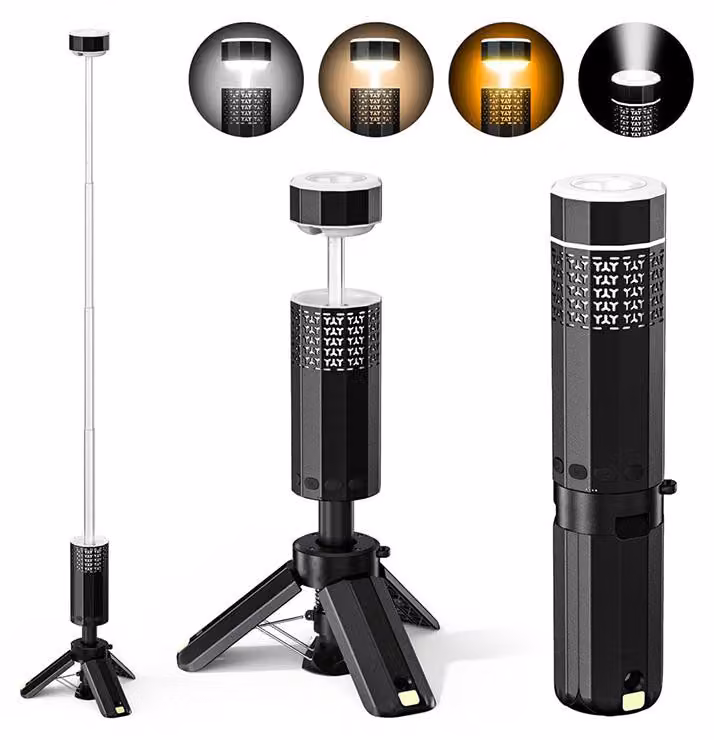 Lampada da campeggio a LED ZELURXX, portatile, telescopica, ricaricabile tramite USB, 12000 mAh, intensità regolabile, impermeabile, lunga autonomia, per tenda, pesca, emergenze