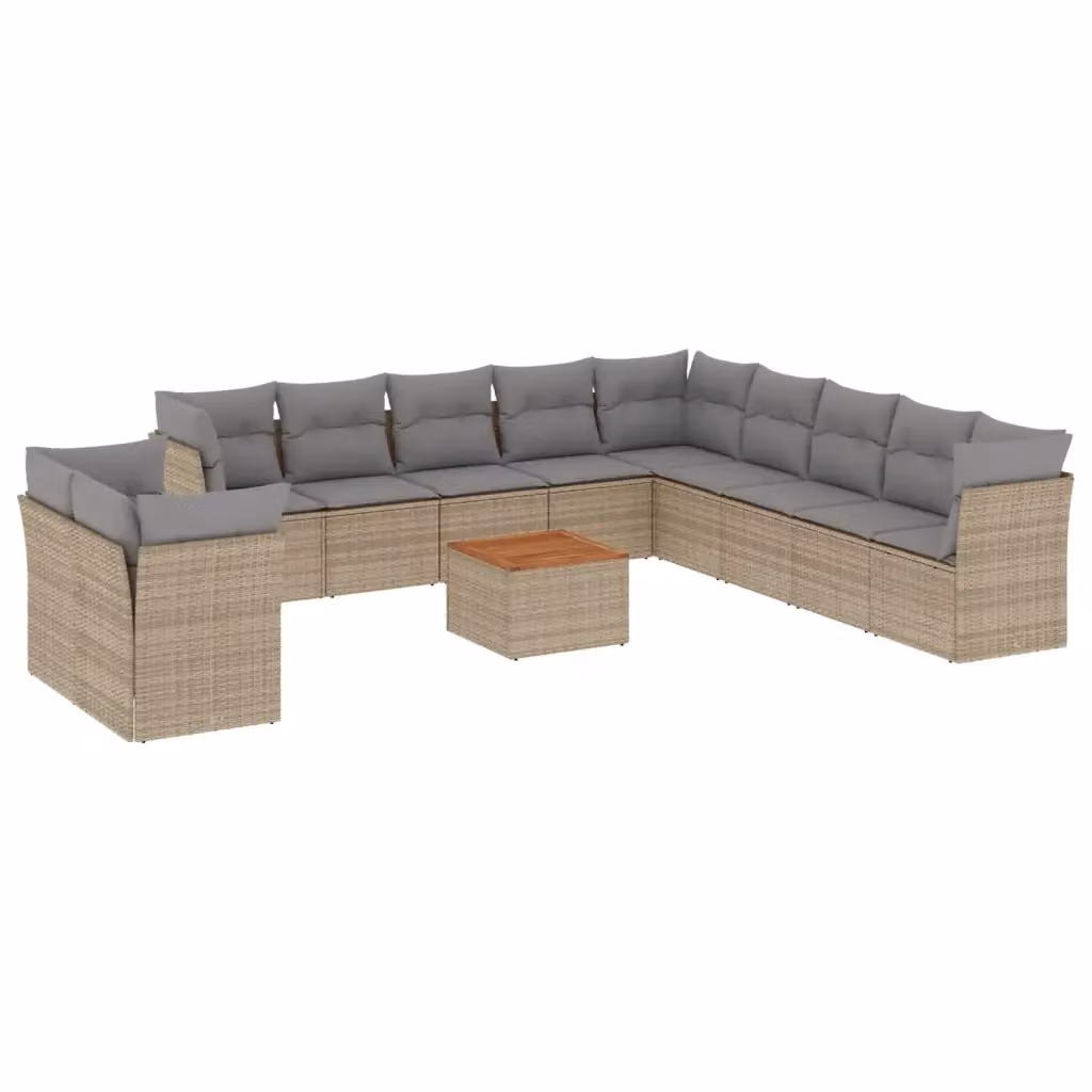 Set Divano da Giardino a Forma di U vidaXL in Polyrattan con Cuscini Beige e Grigio e Tavolino da Esterno – 2