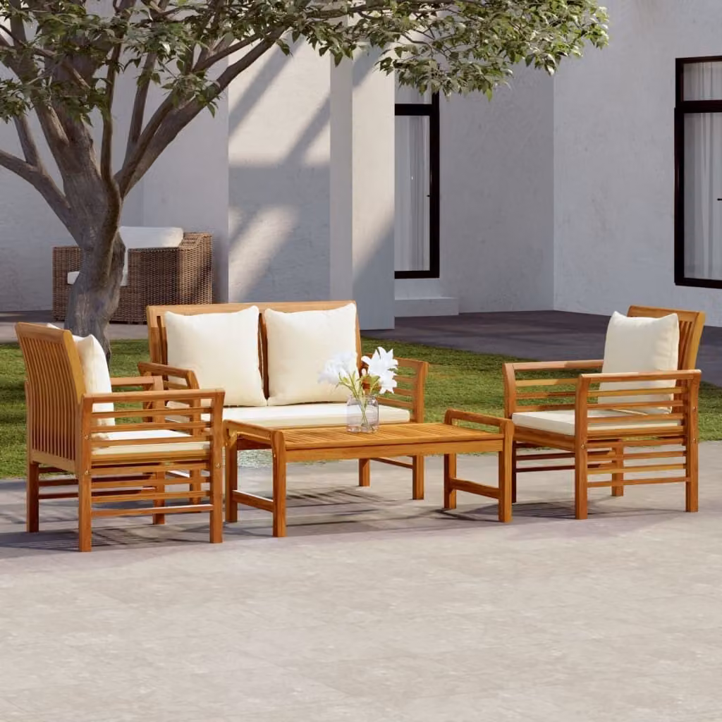 The Living Store Set da giardino 4 pezzi con cuscini in legno massiccio di acacia