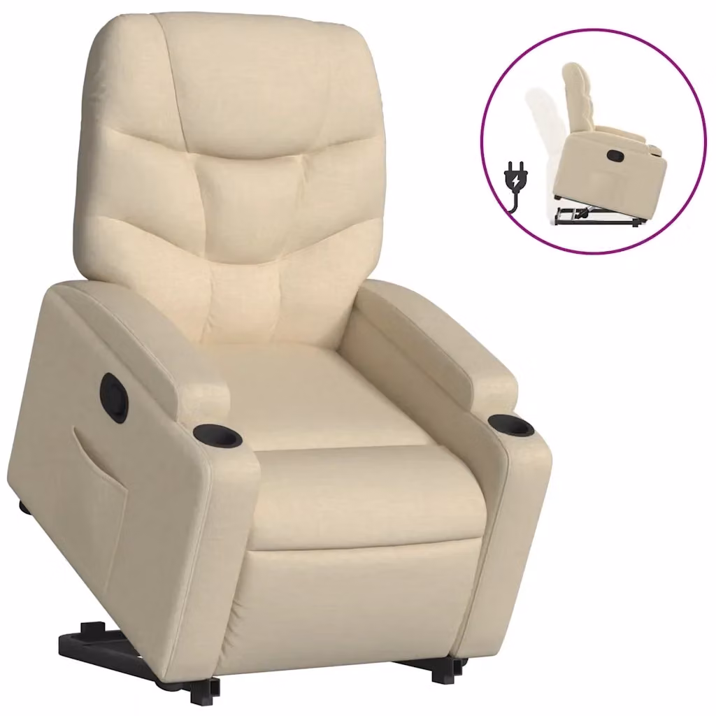 vidaXL Poltrona Alzapersona Reclinabile Beige in Tessuto con Assistenza Elettrica per Senior – 2