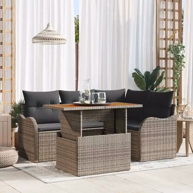 Set Divano da Giardino 5 pz Grigio Poly Rattan 3358190