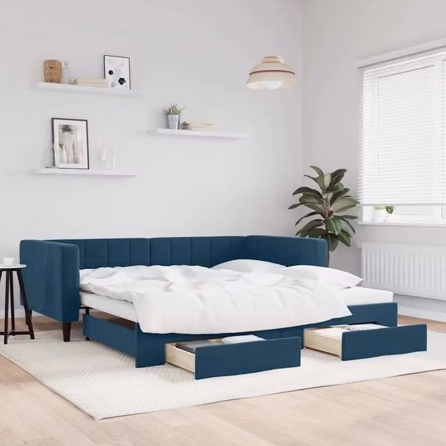 Divano Letto Estraibile vidaXL in Velluto Blu con Cassetto, Ideale per Soggiorno e Camera da Letto, L/P/H: 223 x 100 x 68 cm