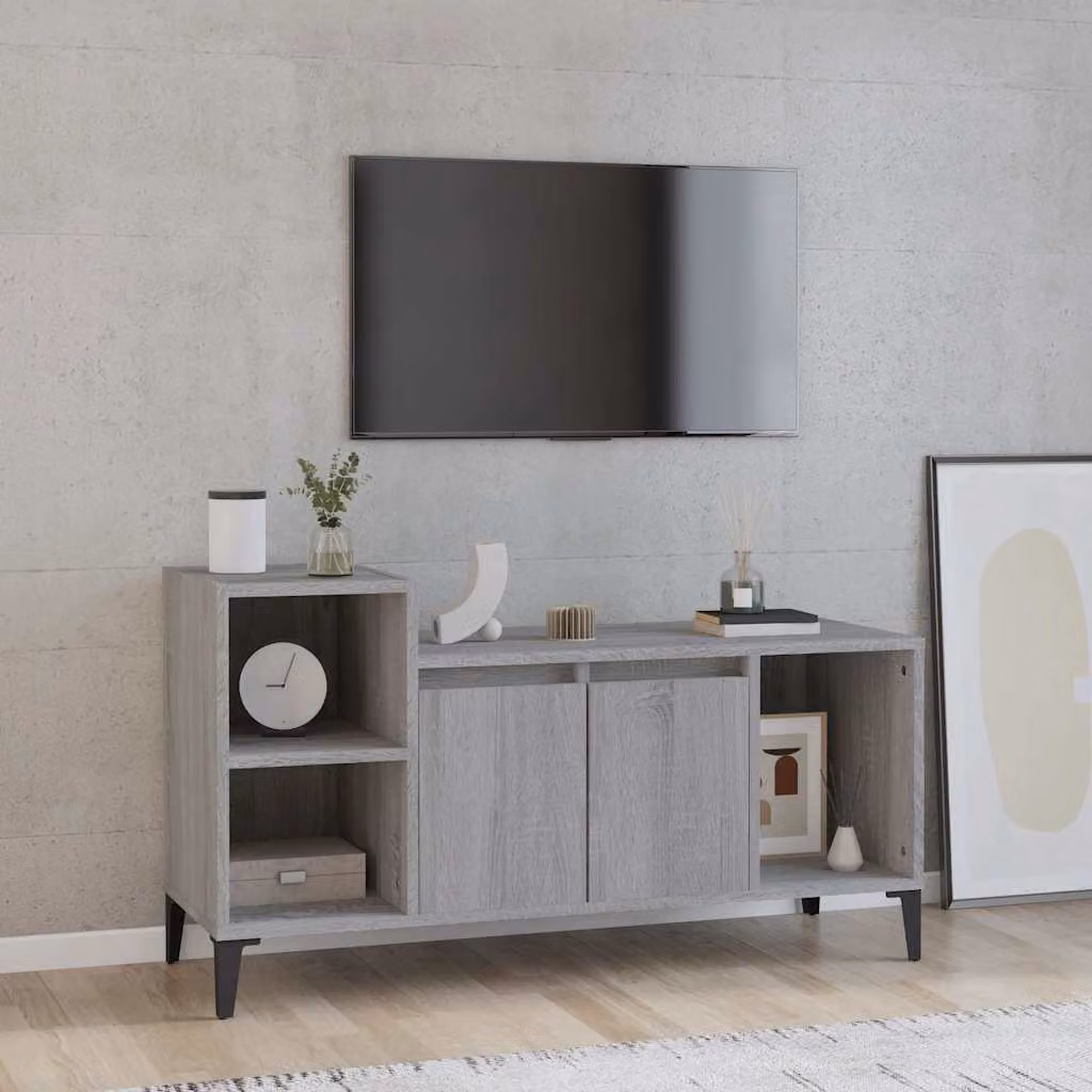 Mobile TV vidaXL moderno in legno e metallo Grigio, L 100 cm x P 35 cm x H 55 cm