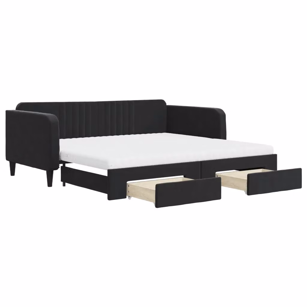 Divano Letto Estraibile vidaXL in Velluto Nero con Cassetto per Soggiorno e Camera da Letto L/P/H: 223 x 110 x 75 cm, Dimensioni Letto: 100 x 200 cm – 2