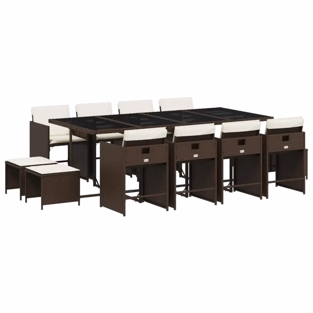 Set da pranzo da giardino vidaXL in polyrattan marrone con 13 pezzi e cuscini – 2