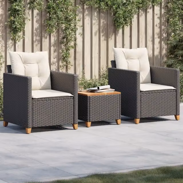 Set da Bistrò vidaXL 3 pz in Polyrattan e Legno di Acacia Nero e Bianco per Giardino e Terrazzo – 1