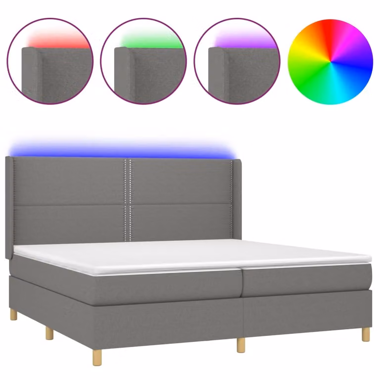 Letto a Molle Materasso e LED Grigio Scuro 200x200cm in Tessuto