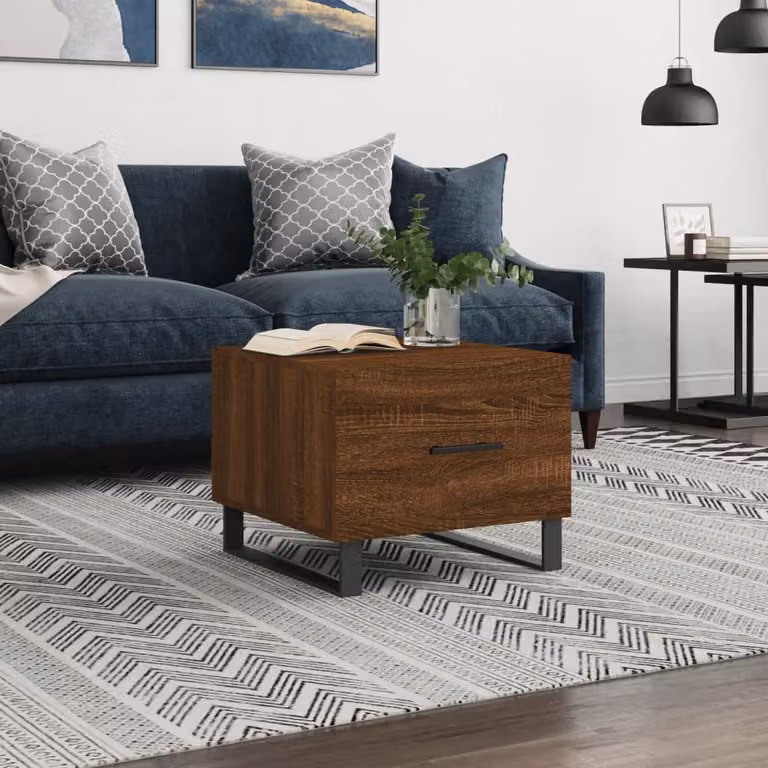 vidaXL Tavolino da Salotto Moderno in Legno e Metallo, Colore Marrone Rovere, L 50 x P 50 x H 40 cm