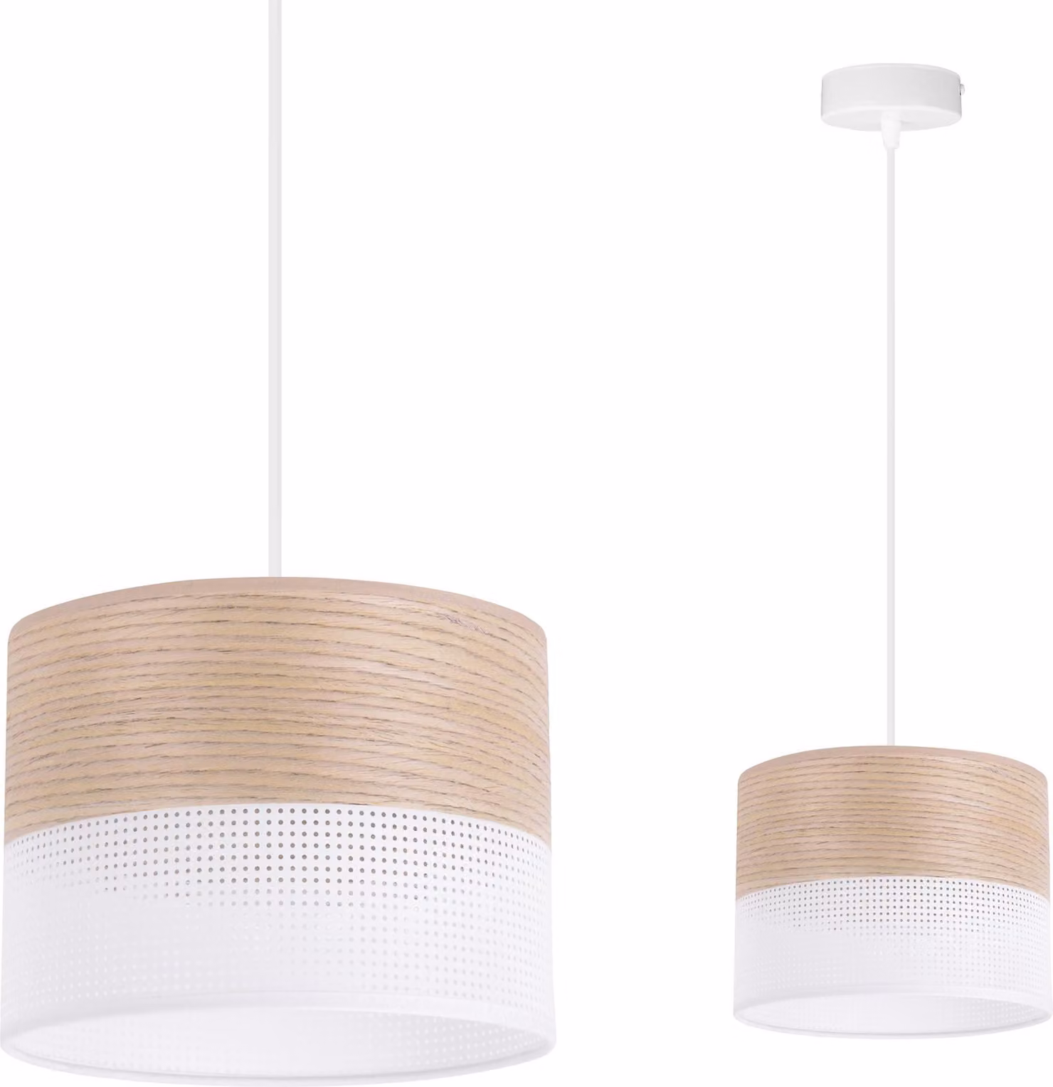 Lampada a sospensione singola, paralume classico impiallacciato rovere, 20 cm