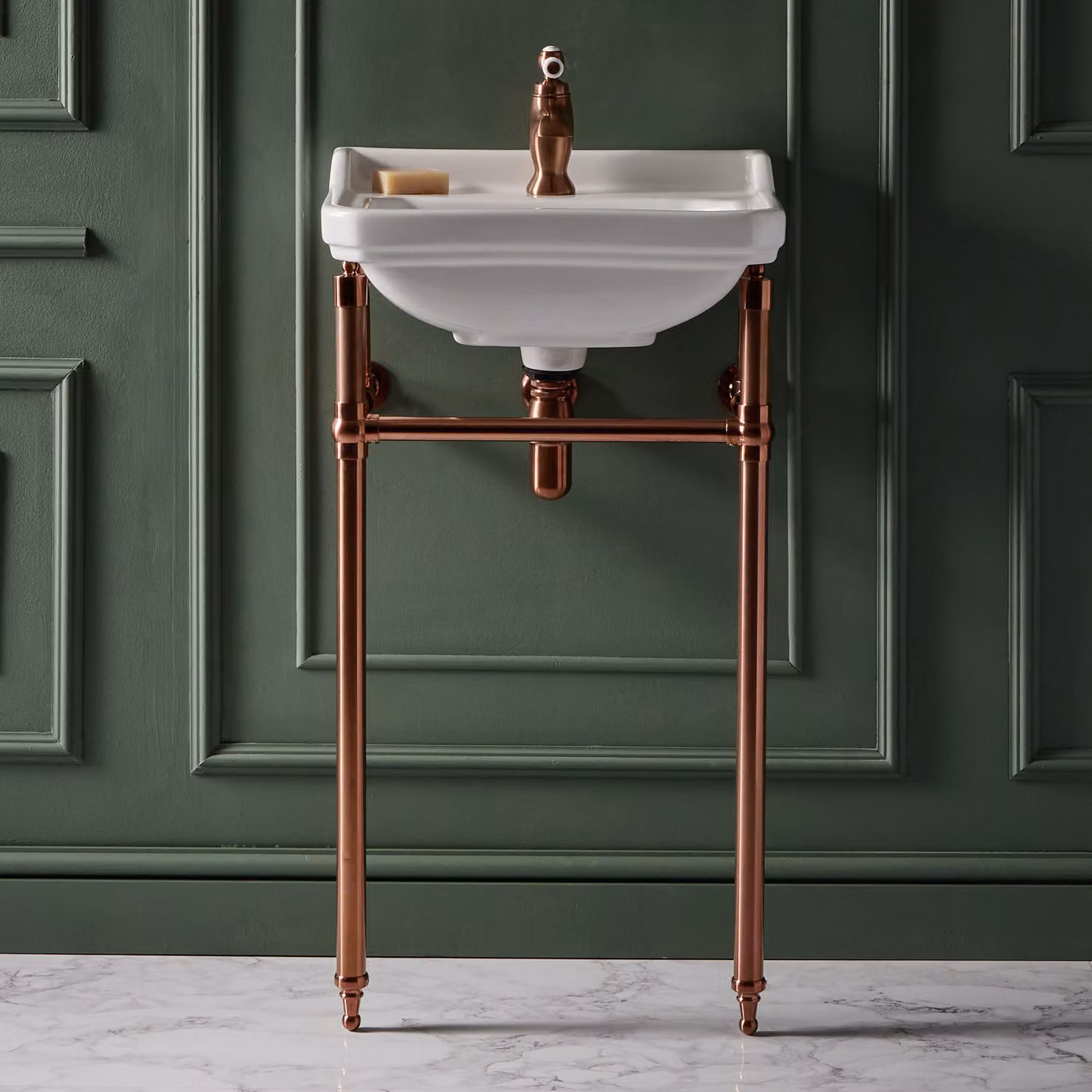 Consolle con Lavabo e Struttura Tradizionale 500mm in Rame Satinato - 1 Foro per Rubinetteria - Richmond