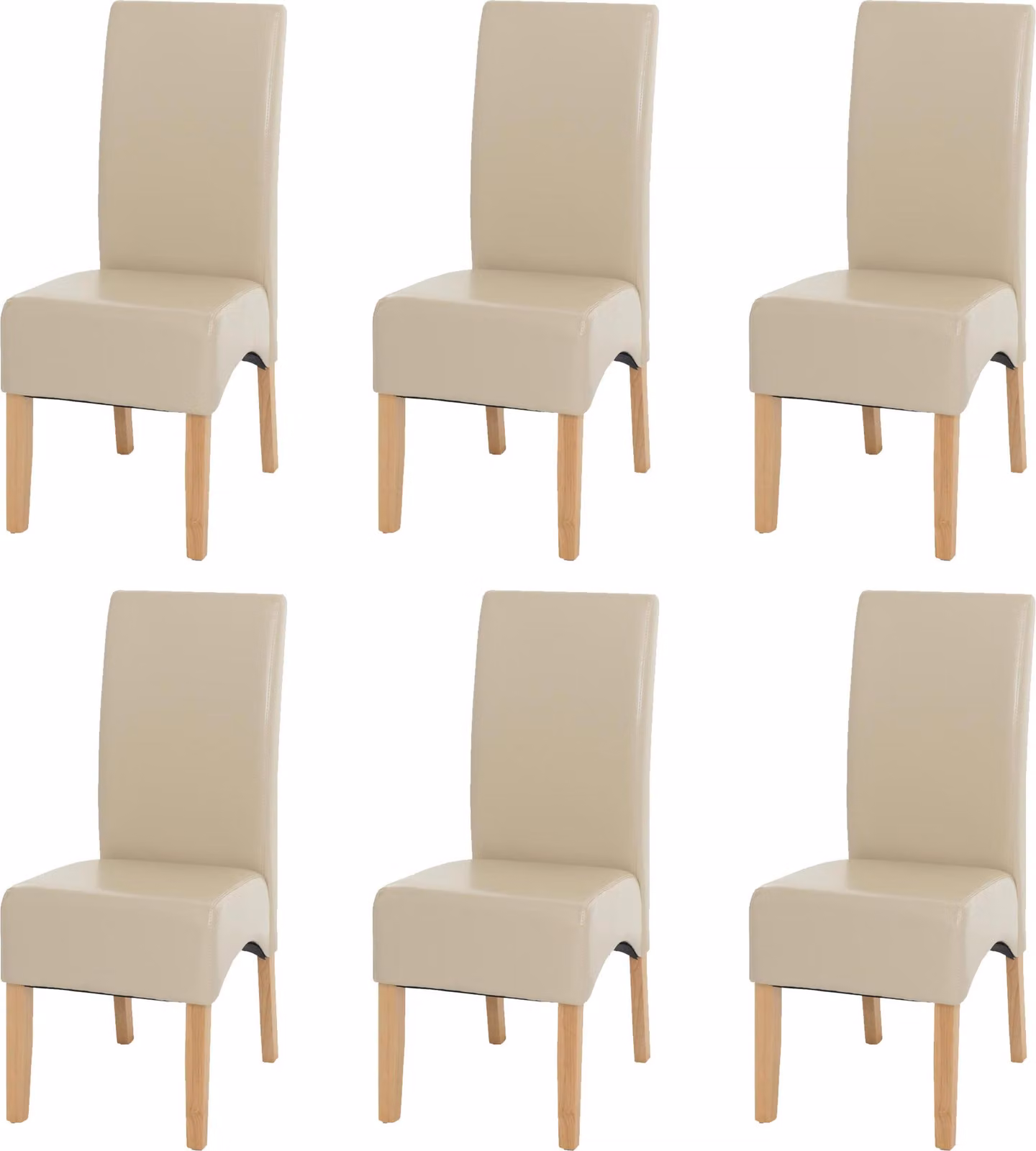 Set di 6 sedie da sala da pranzo Sedie da cucina Sedie imbottite | A x L x P 102 x 44 x 54 cm | Altezza seduta 47 cm | Pelle | Gambe chiare | Crema