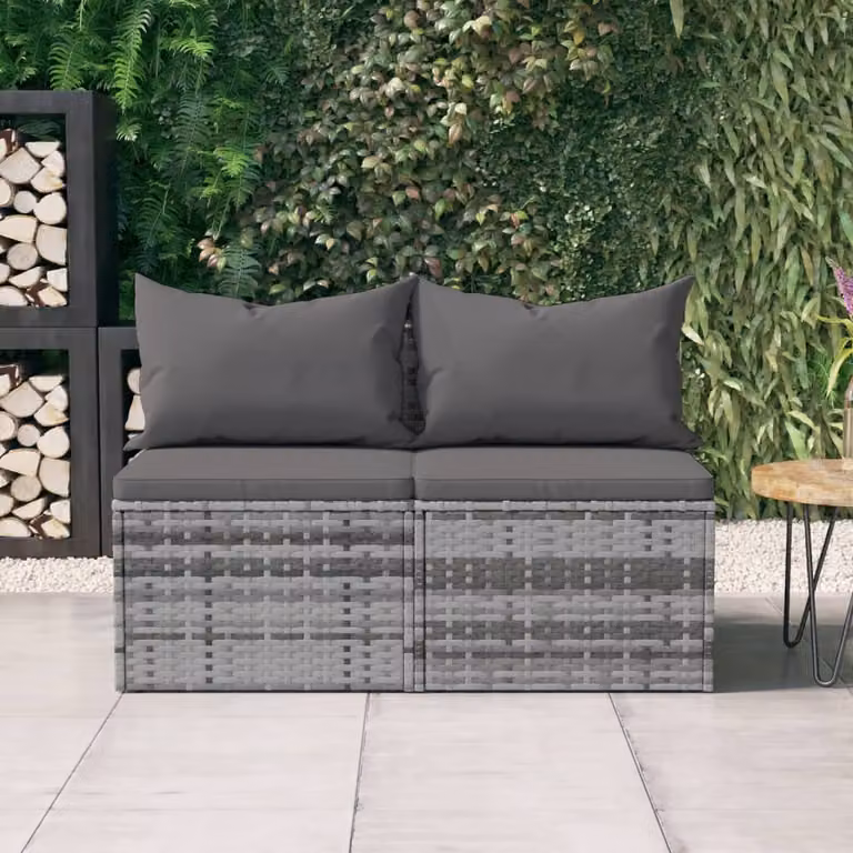 Set di 2 divani centrali da giardino vidaXL in polyrattan grigio antracite con cuscini