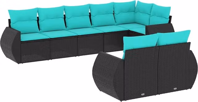 Set Divani da Giardino 8 pz con Cuscini Nero in Polyrattan 3221616