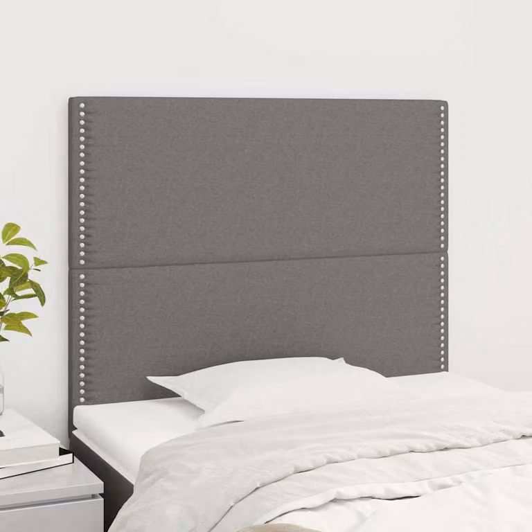 Testiera per letto vidaXL in tessuto grigio con struttura in legno di larice, L: 90 cm, P: 5 cm, H: 118-128 cm