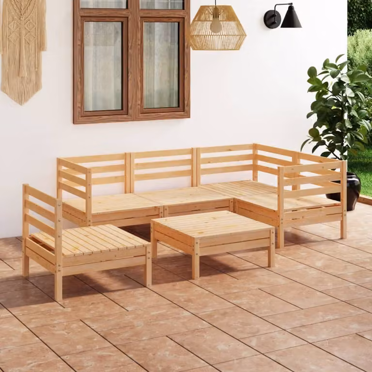 The Living Store Set salotto da giardino da 6 pezzi Set da giardino in pino massiccio