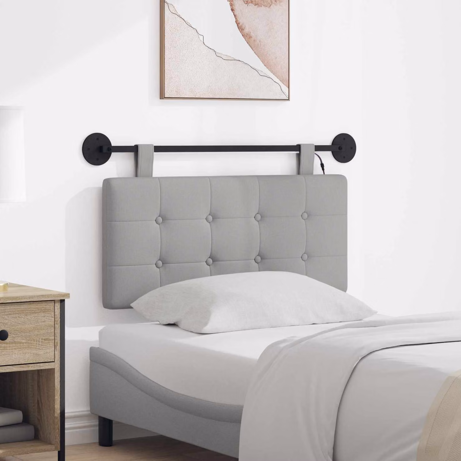 Testiera sospesa moderna vidaXL in tessuto Grigio con illuminazione integrata L: 90 cm, H: 55 cm, P: 5 cm