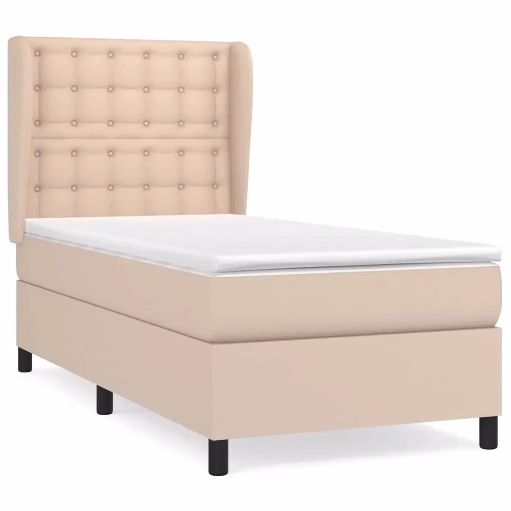 vidaXL Giroletto a Molle con Materasso in Similpelle Beige L/P/H: 203 x 100 x 128 cm – 2