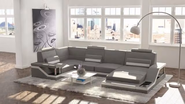 Wohnlandschaft Sofa Polster Couch Ecke Ecksofa Garnitur Leder Sofas
