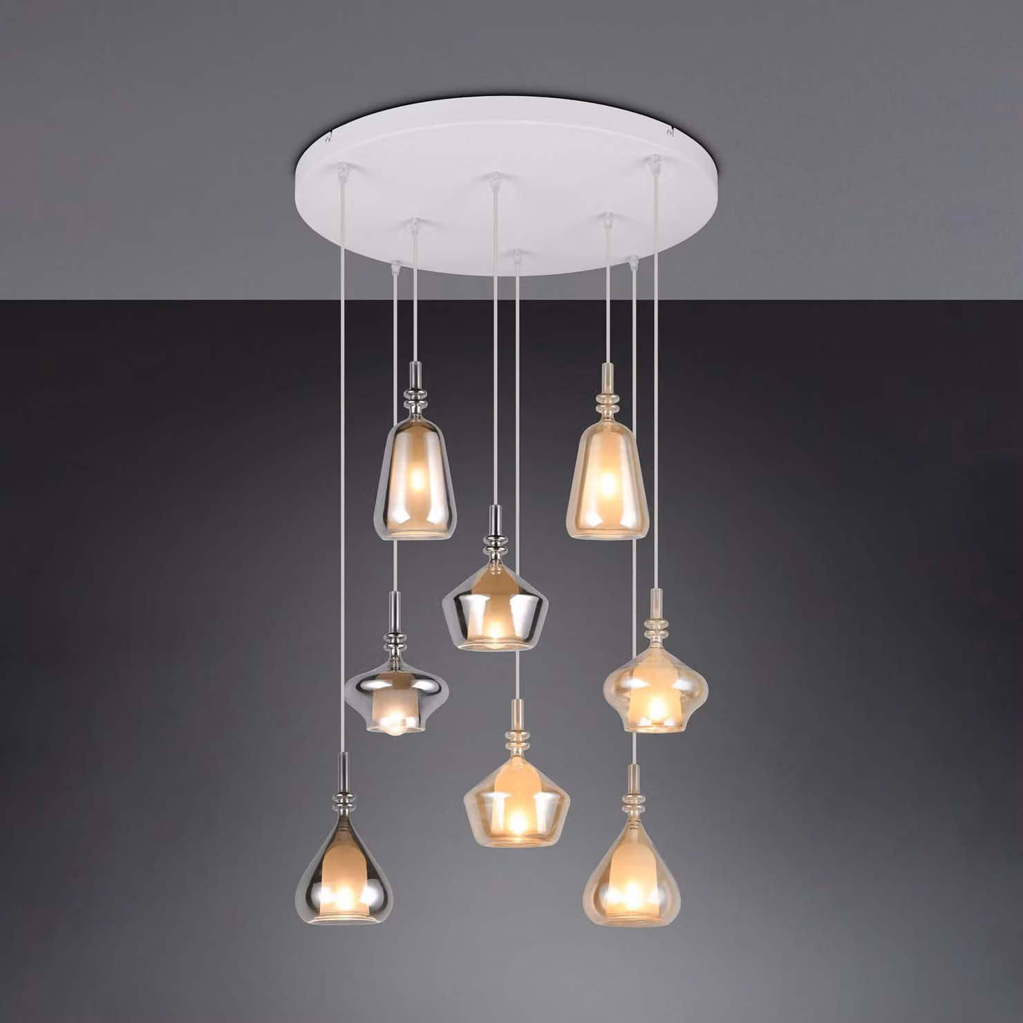 Trio Lighting Lampada a sospensione in vetro Aldea, dimmerabile, Crema / Ambra, Soggiorno / Sala da pranzo, Vetro, Lampada a sospensione