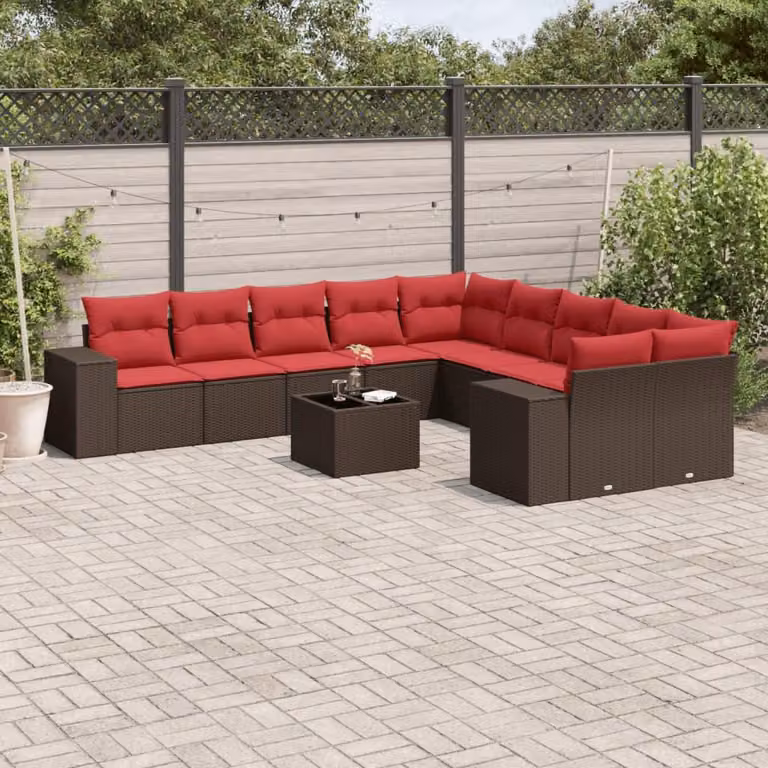 Maison Exclusive - Set da giardino 11 pezzi con cuscini, marrone, polyrattan