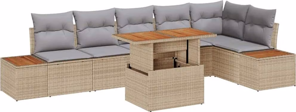 Set Divano da Giardino 7 pcs Beige Poly Rattan