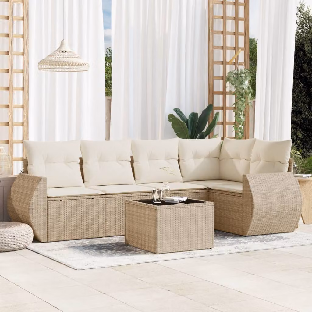 vidaXL Set Divano da Giardino a L 6 pz con Cuscini Beige e Tavolino in Polyrattan e Metallo